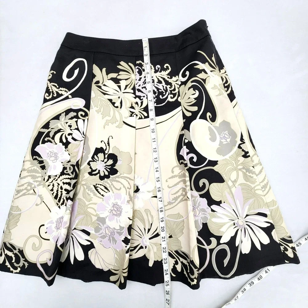 Vintage Ann Taylor Floral Pleated A-Line Skirt Size 8 Cotton Silk Blend Lined